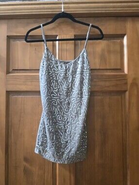 Vanity Light Brown Sequin Cami Tank Top - Women's Evening Top Shimmery Size L